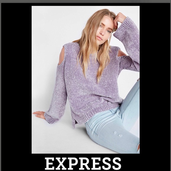 EXPRESS Plush Chenille Cold Shoulder Sweater - Picture 5 of 8